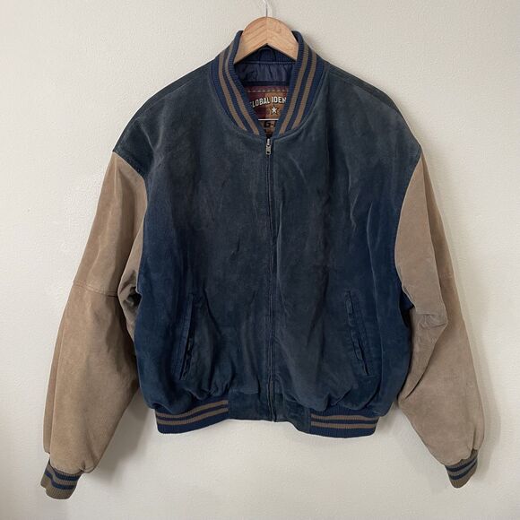 Global Identity G lll Other - VTG Global Identity G-111 Leather Jacket Mens XL Brown & Blue Bomber Coat